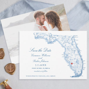 Elégant Fort Myers Floride Mariage Navy Carte