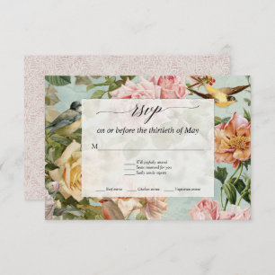 Elégant Français Floral Blush Aqua Rose Birds RSVP