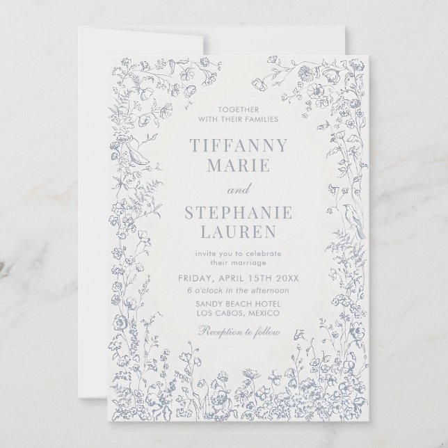Elegant French Floral Wedding Invitation (Devant)