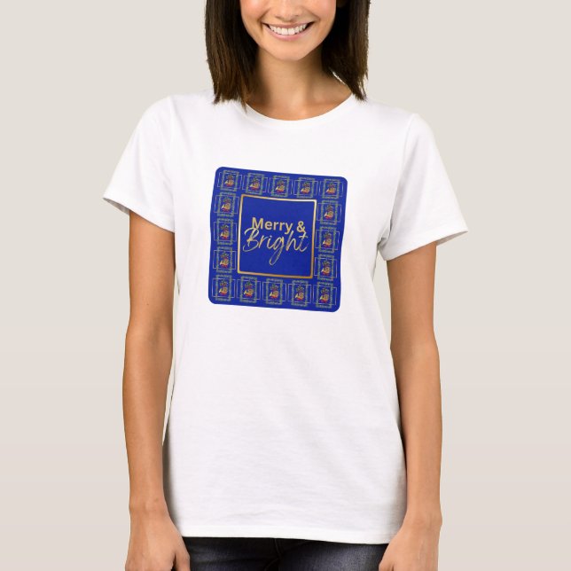 Elegant French Horn Christmas Royal Blue T-Shirt (Devant)