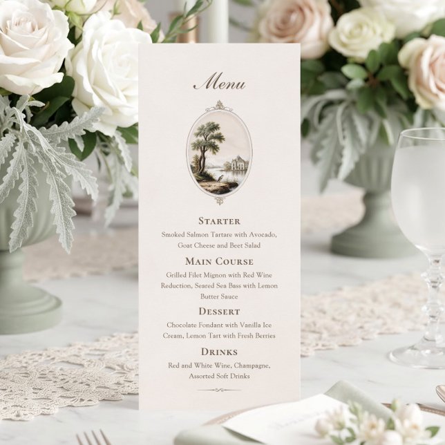 Elegant French Vintage Chateau Wedding Menu Card (Créateur téléchargé)