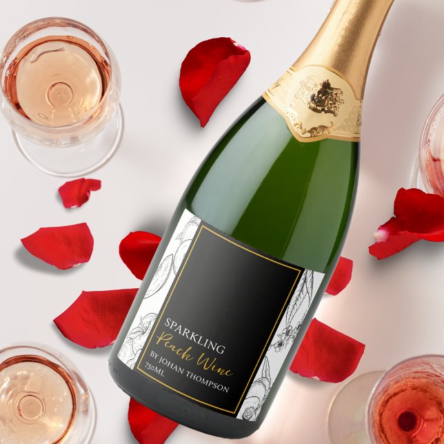 Élégant Fruit Sparkling Peach Vin Étiquette noir (Créateur téléchargé)
