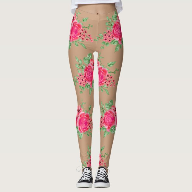 Élégant Fuchsia Rose Rose Peau Leggings (Devant)