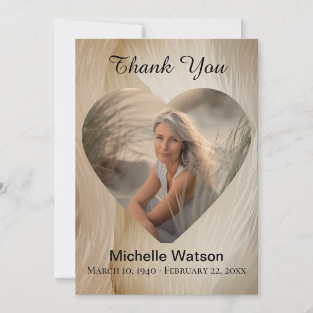 Elégant Funéraire Coeur Photo Or Merci (Devant)