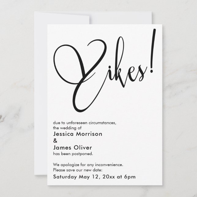 Elégant Funny "Yikes" Carte Mariage reportée (Devant)
