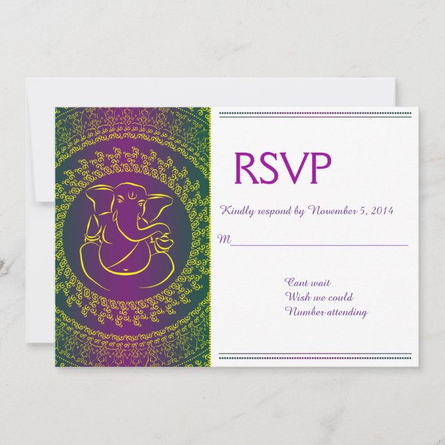 Elegant Ganesh | Indian God Purple Cartes RSVP (Devant)
