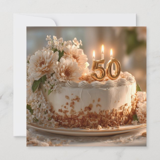 Élégant gâteau 50e anniversaire avec Topper doré (Devant)