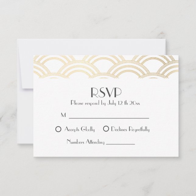 Elégant Gatsby Art Déco Gold Wedding RSVP (Devant)
