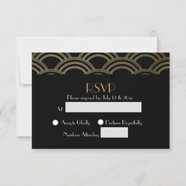 Elégant Gatsby Art Déco Gold Wedding RSVP (Devant)