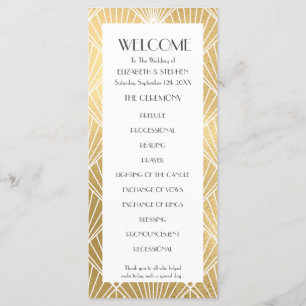 Élégant Gatsby Déco White & Gold Wedding Programme
