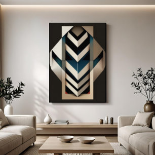 Élégant Géométrique Chevron Art Déco Beige et Navy