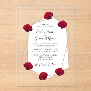 Elégant Géométrique Rose Rouge Invitations de mari