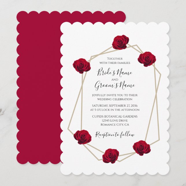 Elégant Géométrique Rose Rouge Invitations de mari (Devant / Derrière)