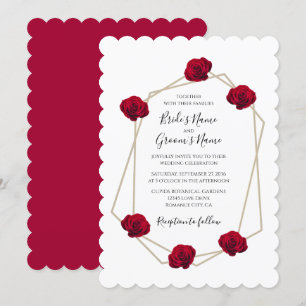 Elégant Géométrique Rose Rouge Invitations de mari
