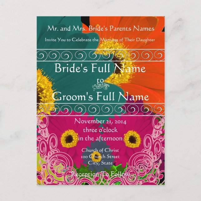 Élégant Gerber Daisy Faire-part de mariage torsade (Devant)