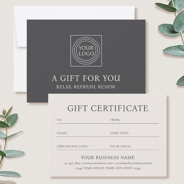 Elegant Gift Certificate Business Logo Off-white (Créateur téléchargé)