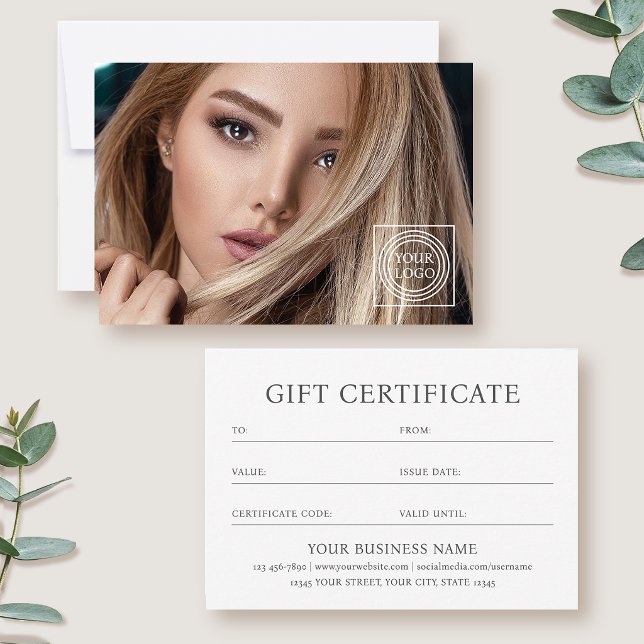 Elegant Gift Certificate Business Logo Photo Card (Créateur téléchargé)