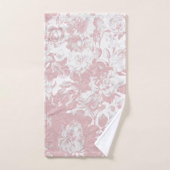 Elegant girly trendy pink coral white floral lace (Serviette à main)