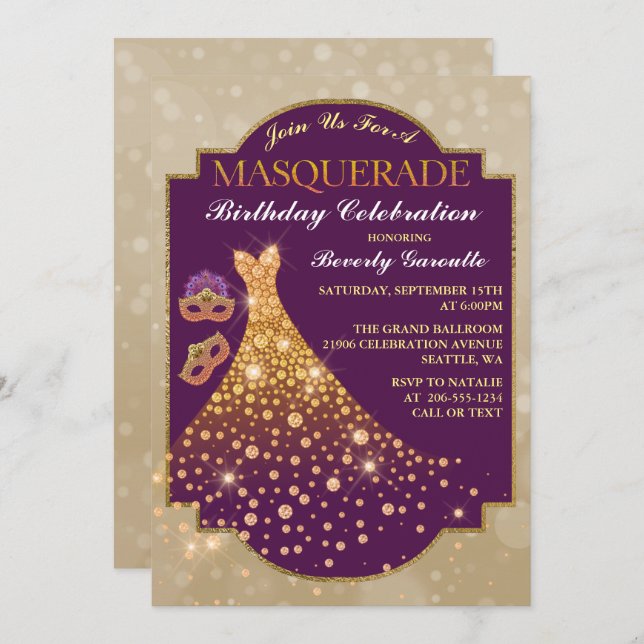 Elégant Glam Anniversaire Masquerade Invitation (Devant / Derrière)