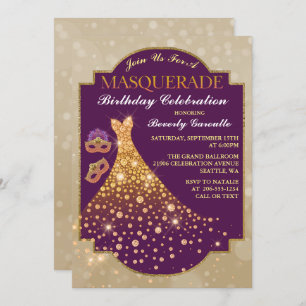 Elégant Glam Anniversaire Masquerade Invitation
