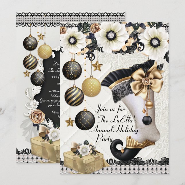 Elégant Glam Fête de Noël Invitations (Devant / Derrière)