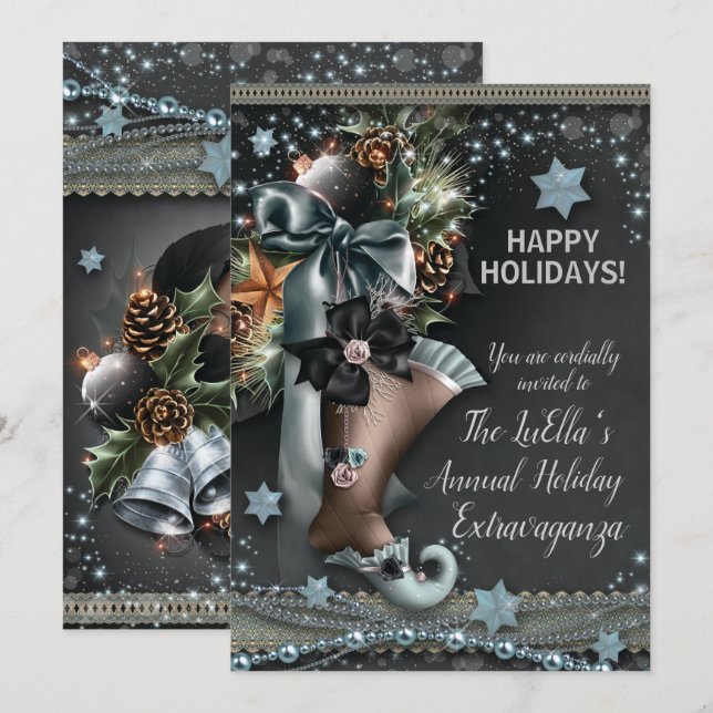 Elégant Glam Fête de Noël Invitations (Devant / Derrière)