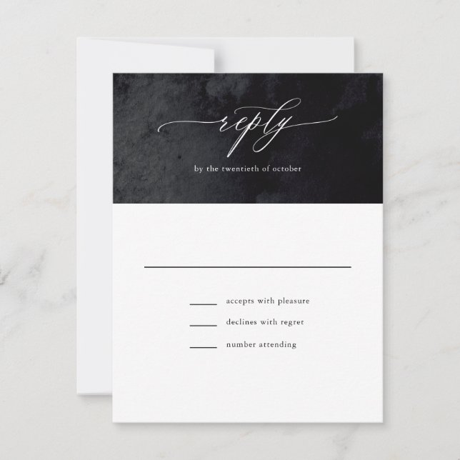 Elégant Glam moderne Noir Goth Mariage Carte RSVP (Devant)