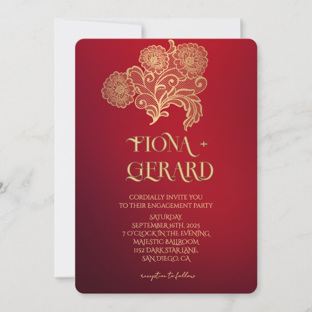 Elegant Glamor Lace Engagement Party Invitation (Devant)
