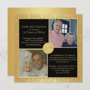 Elégant Gold 50e anniversaire Mariage Invitation 5