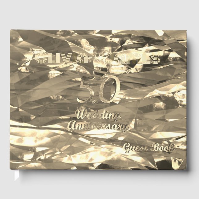 Elégant Gold 50th Mariage Anniversaire Livre d'inv (Recto)