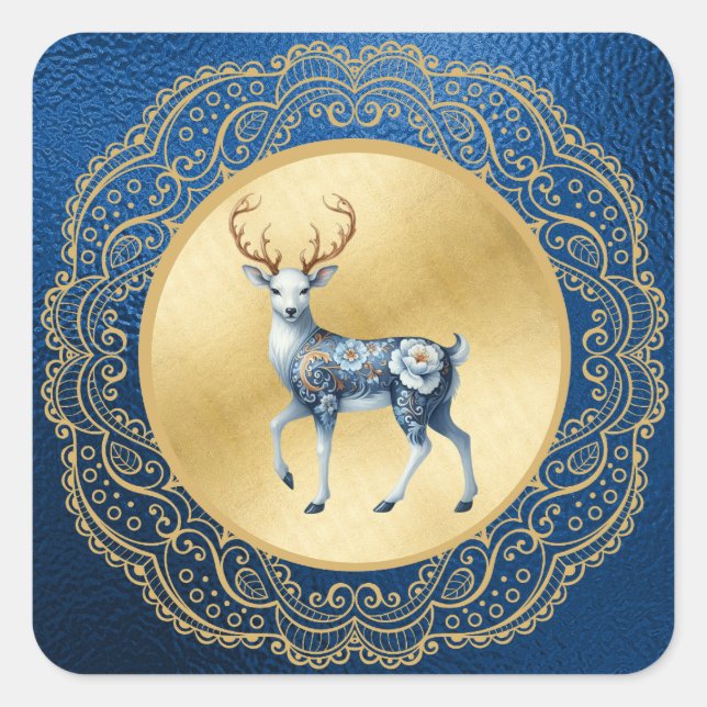 Elegant Gold and Blue Stickers Christmas  (Devant)