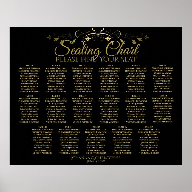 Élégant Gold Black 17 Table Mariage Tableau de siè (Devant)