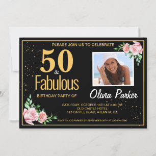 Elégant Gold Black 50th Birthday Party Invitation