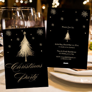Elégant Gold Black Christmas Party Invitation