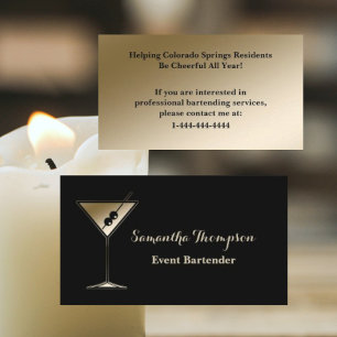 Elegant Gold Black Event Bartender Carte de visite