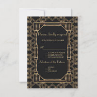 Elégant Gold Black Great Gatsby 1920 mariage RSVP