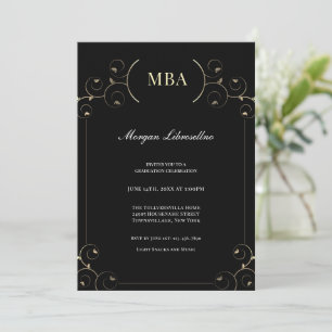 Elégant Gold Black MBA Graduation Party Invitation