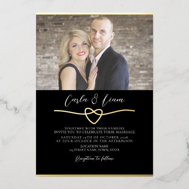 Elegant Gold Black Photo Mariage Foil Invitation (Recto)