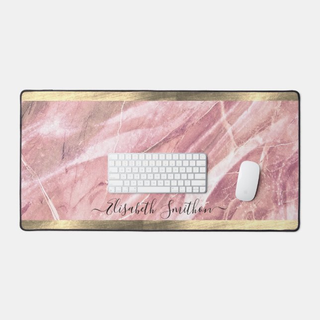 Elegant Gold & Blush Pink Girl Ajouter Nom Marbre (Clavier et souris)