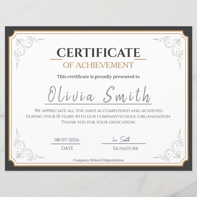 Elegant Gold Border Certificate of Achievement (Devant)