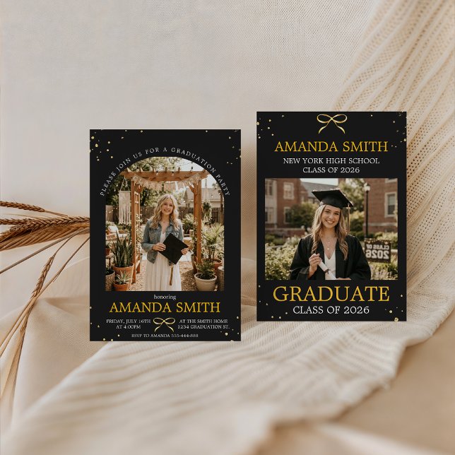 Elegant Gold Bow Graduation Photo Invitation (Créateur téléchargé)