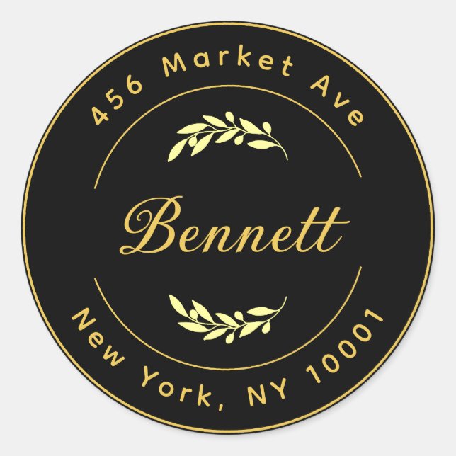 Élégant Gold Business Name Sticker rond (Devant)