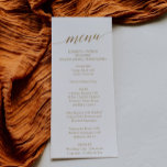 Elégant Gold Calligraphy Diner Carte Menu<br><div class="desc">Cette élégante carte de dîner calligraphie or est parfaite pour un mariage simple. Le design neutre présente une carte minimaliste décorée avec une typographie romantique et fantaisiste de feuille d'or. Ce menu peut être utilisé pour une réception de mariage, un dîner de répétition ou tout événement. Remarque : Ce design...</div>