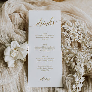 Elégant Gold Calligraphy Drink Menu Card