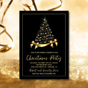 Élégant Gold Christmas Tree Invitation de fête