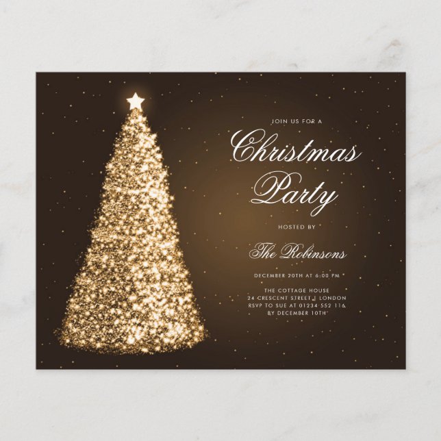 Élégant Gold Christmas Tree Invitation Menu Progra (Devant)