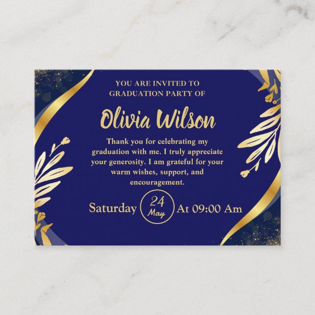 Elegant Gold College Graduation Party Invitation (Devant)