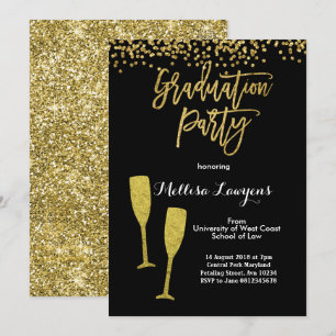 Elégant Gold Confetti Graduation Party Invitation