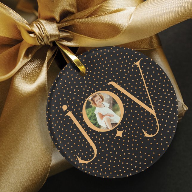 Elegant Gold Confetti Polka Dot Motif Joie Photo (Elegant Gold Confetti Polka Dot Pattern Joy Photo Ornament)