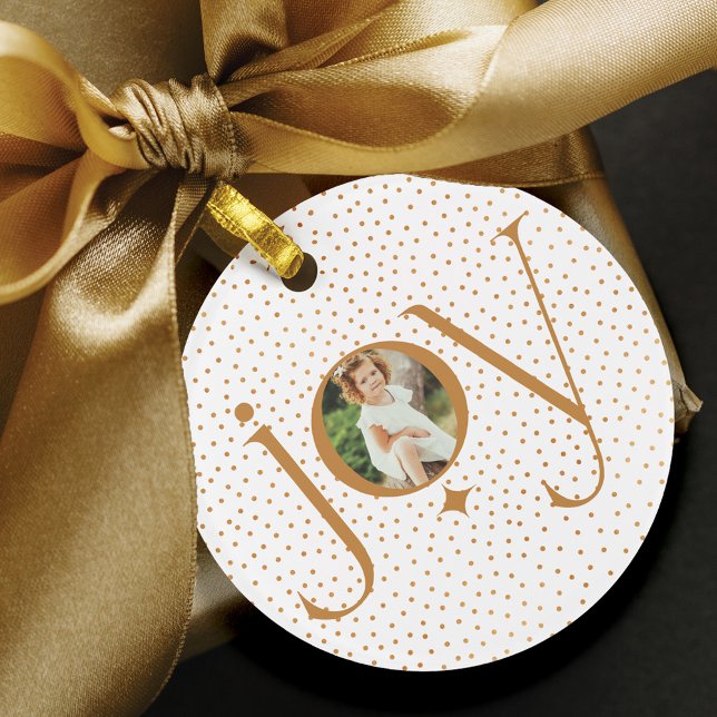 Elegant Gold Confetti Polka Dot Motif Joie Photo (Elegant Gold Confetti Polka Dot Pattern Joy Photo Ornament)